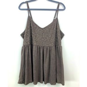 Torrid Ash Brown Lace Babydoll Tank Top 2X